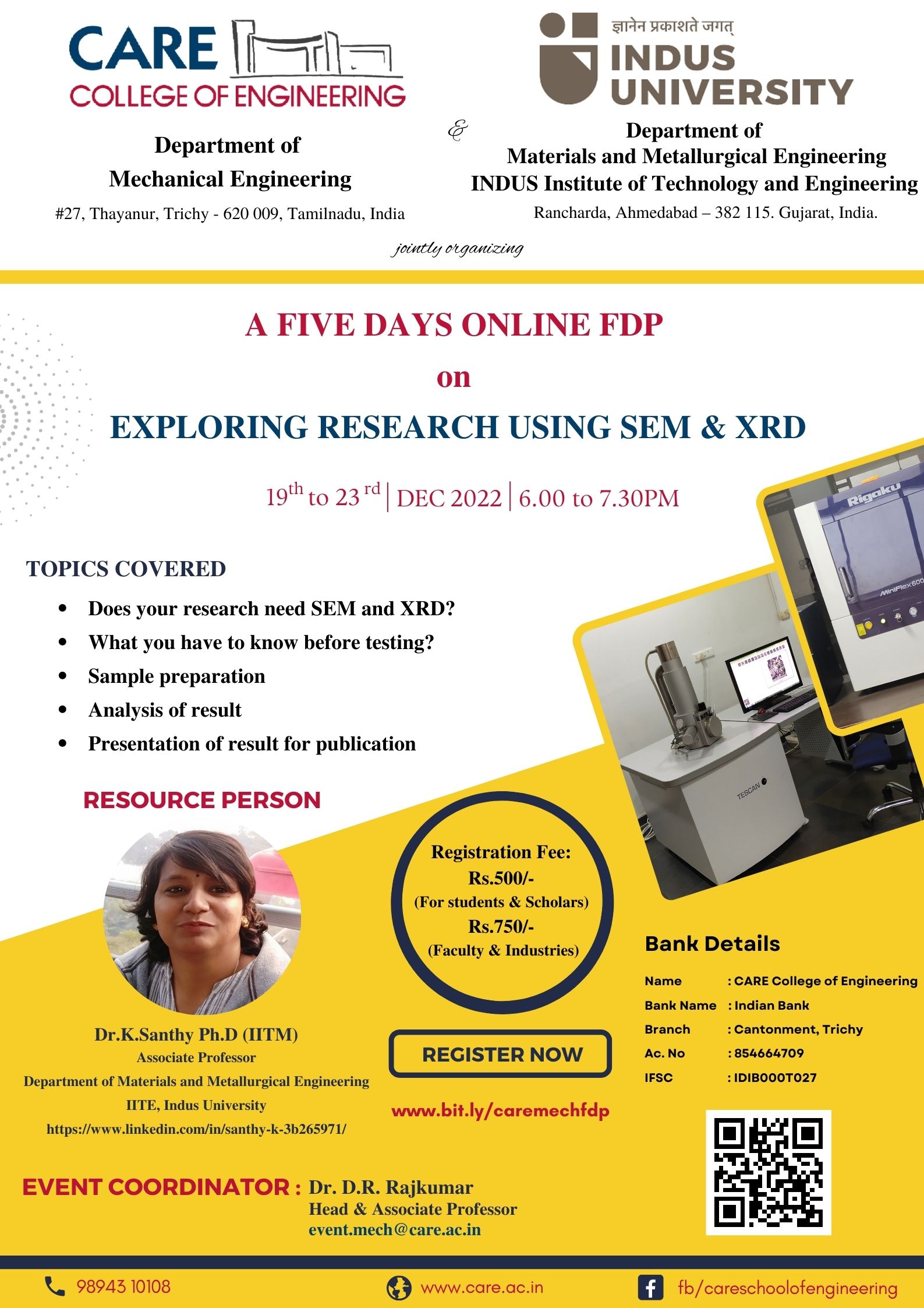 A Five days Online FDP on Exploring Research using SEM & XRD 2022